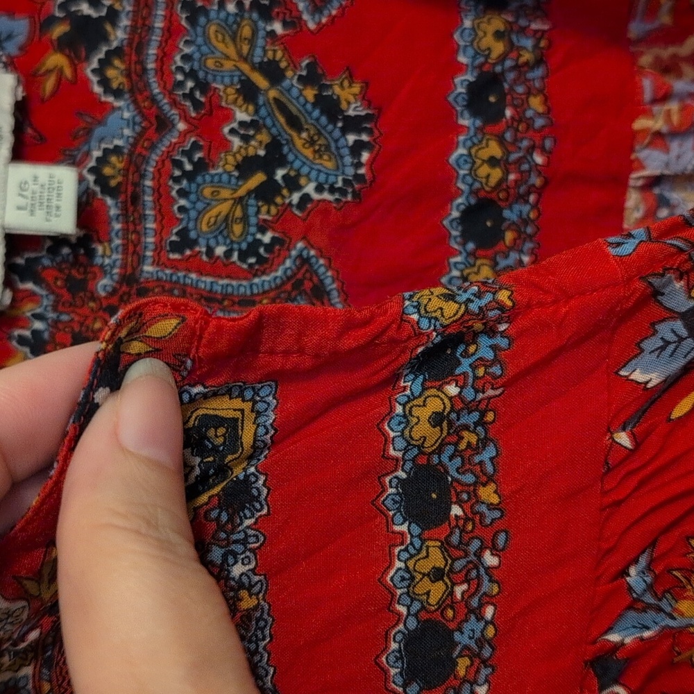 Lucky Brand Paisley Split Neck Blouse, 100% Modal - Picture 4 of 11